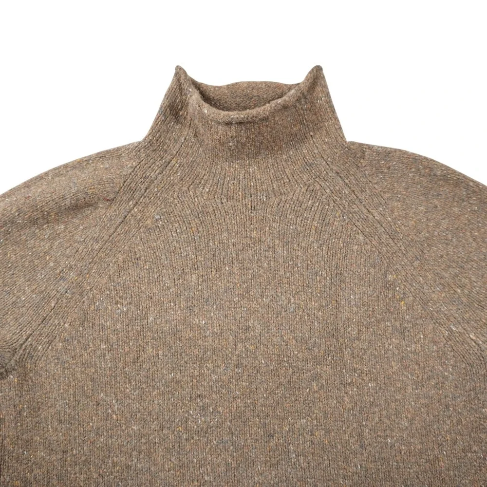 Banana Republic Men Size Medium Brown Donegal Tweed Wool Blend Mock Neck Sweater